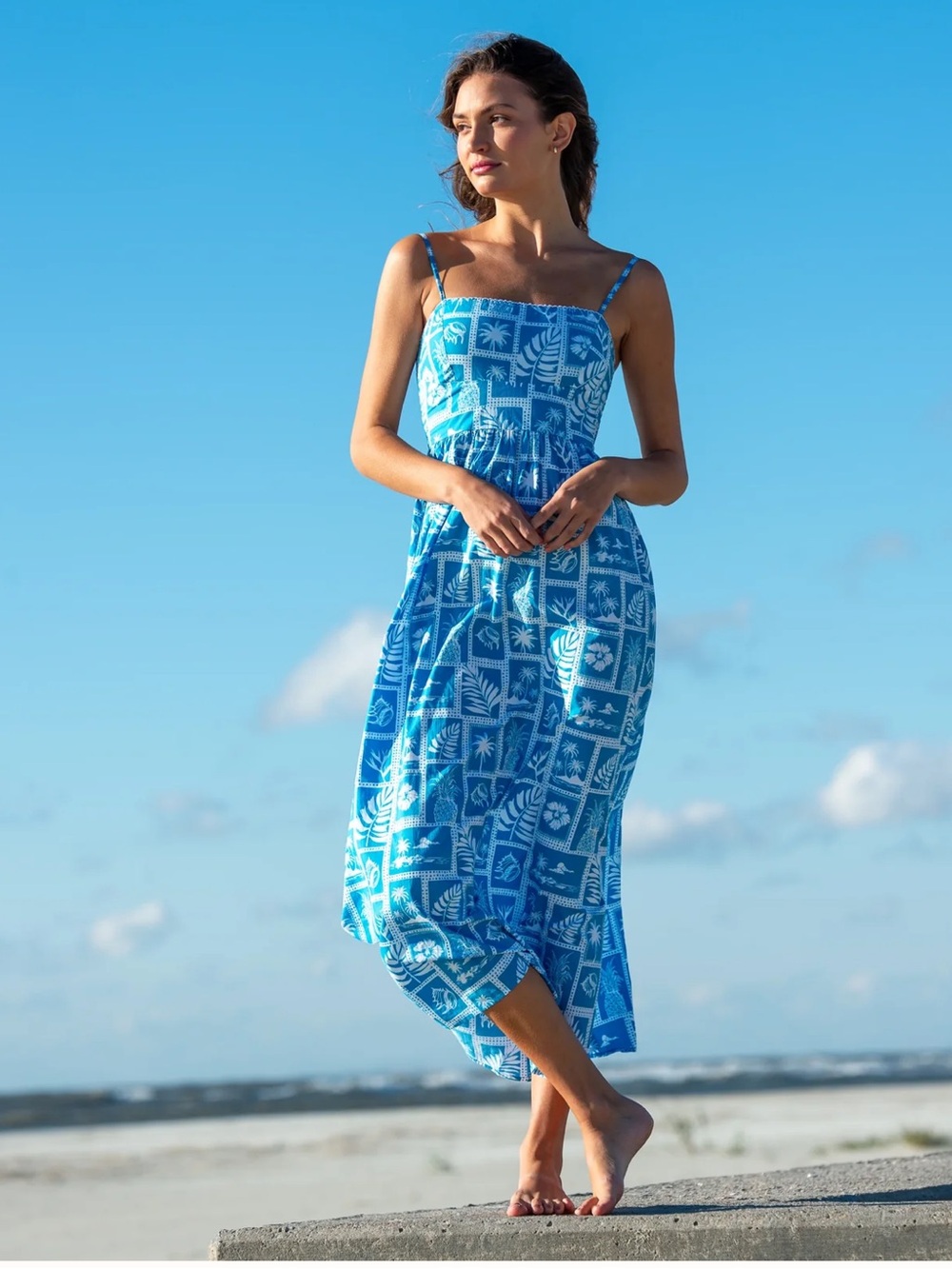 Elizabeth James women’s Blue Tropical Print Sundress